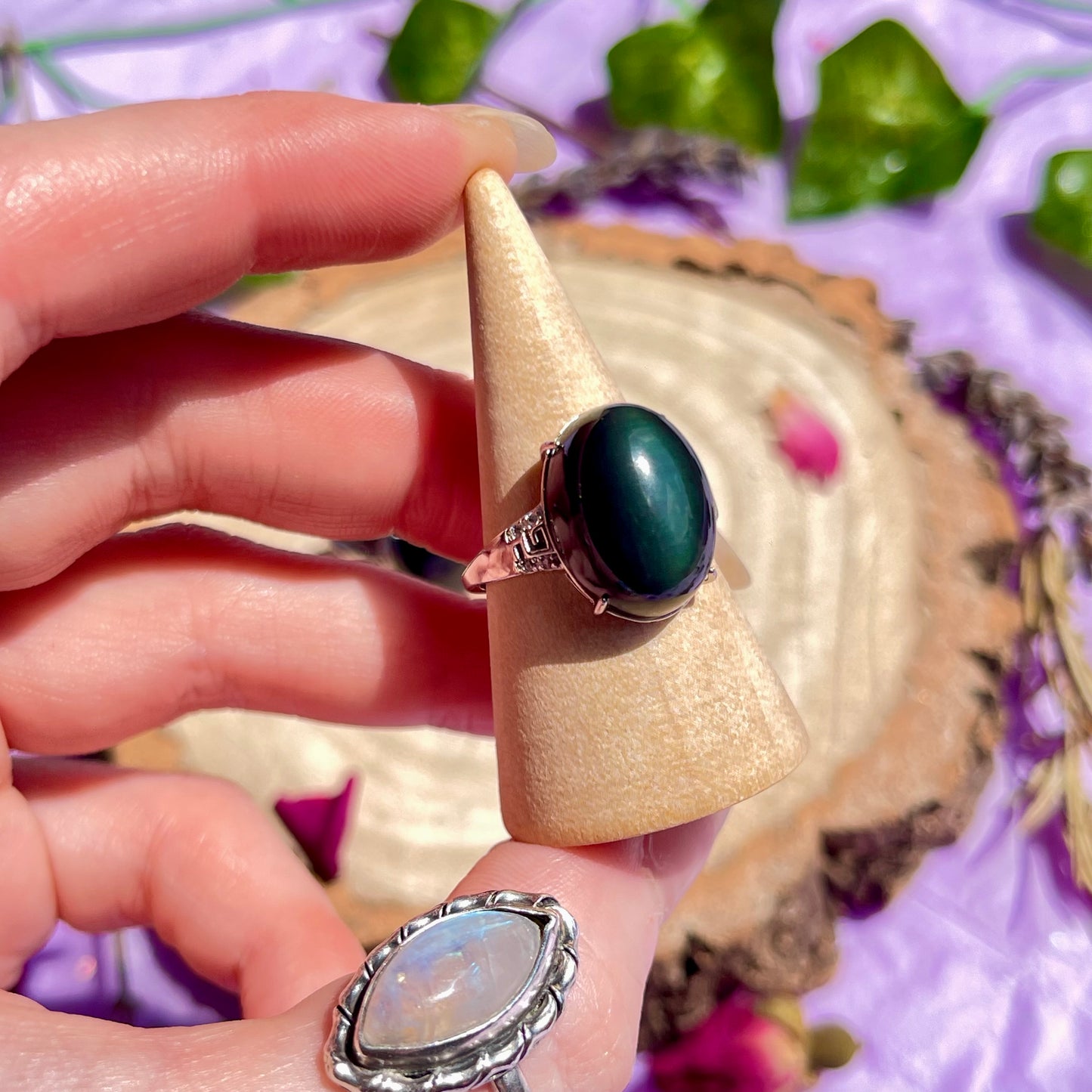 rainbow obsidian 925 adjustable ring