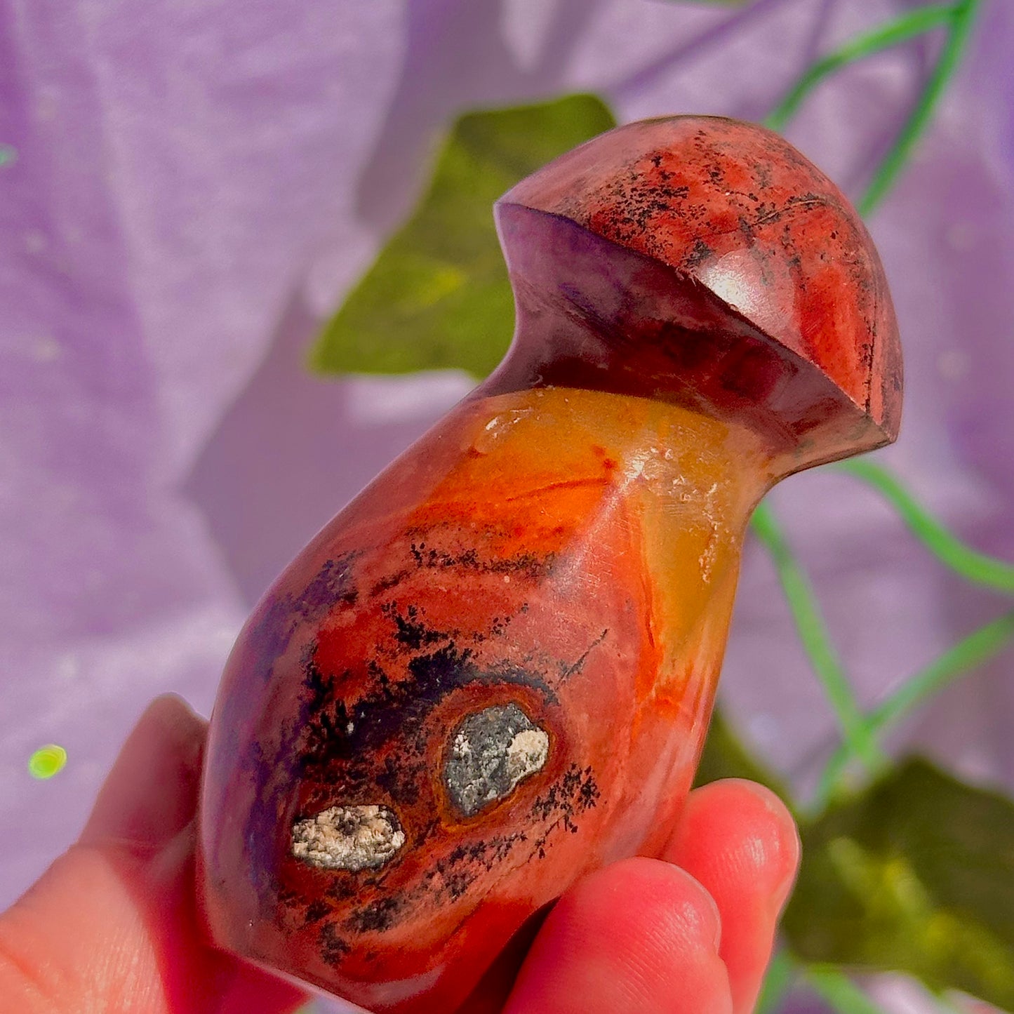 polychrome jasper covered with dendrite’s mushroom carving rare