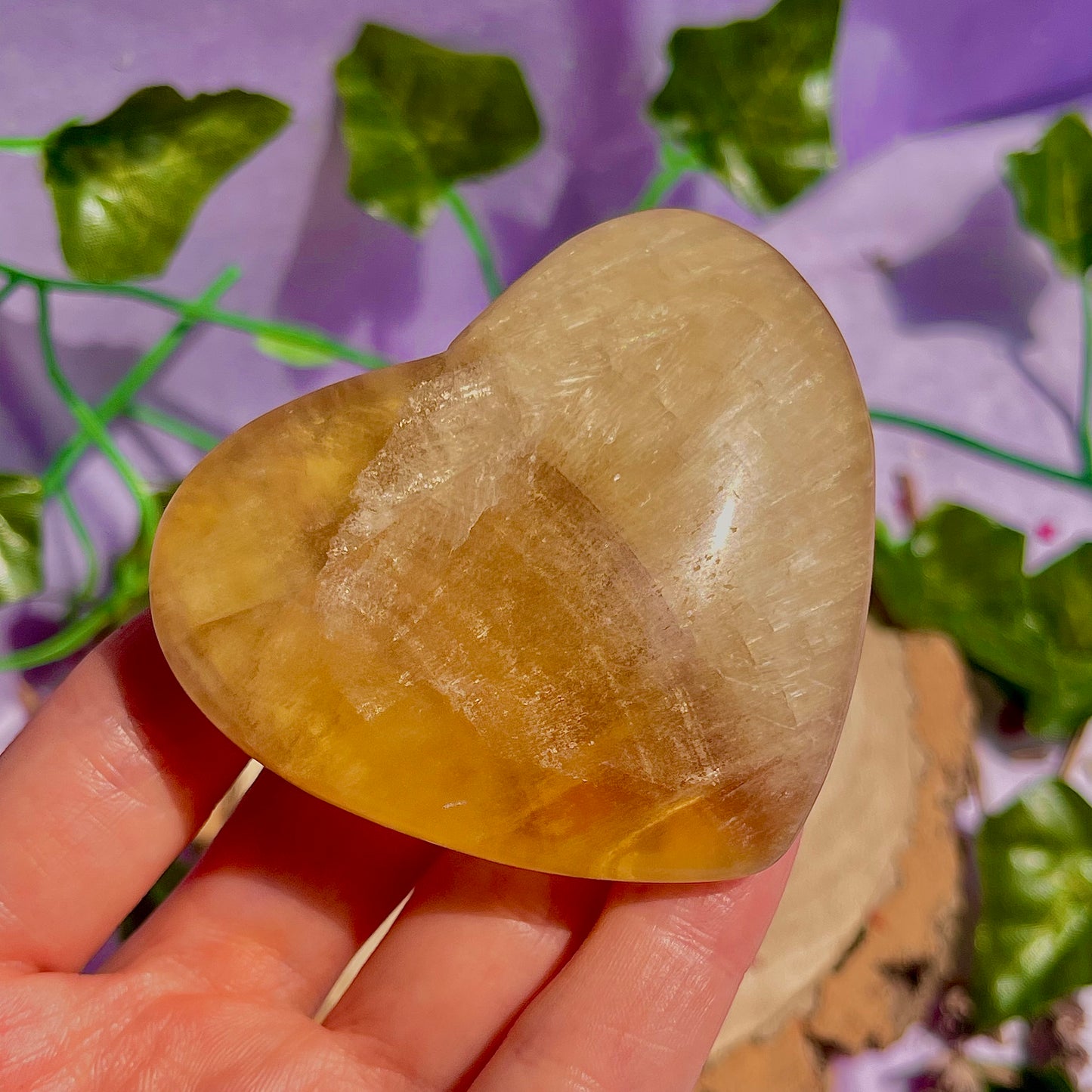 yellow fluorite heart carving