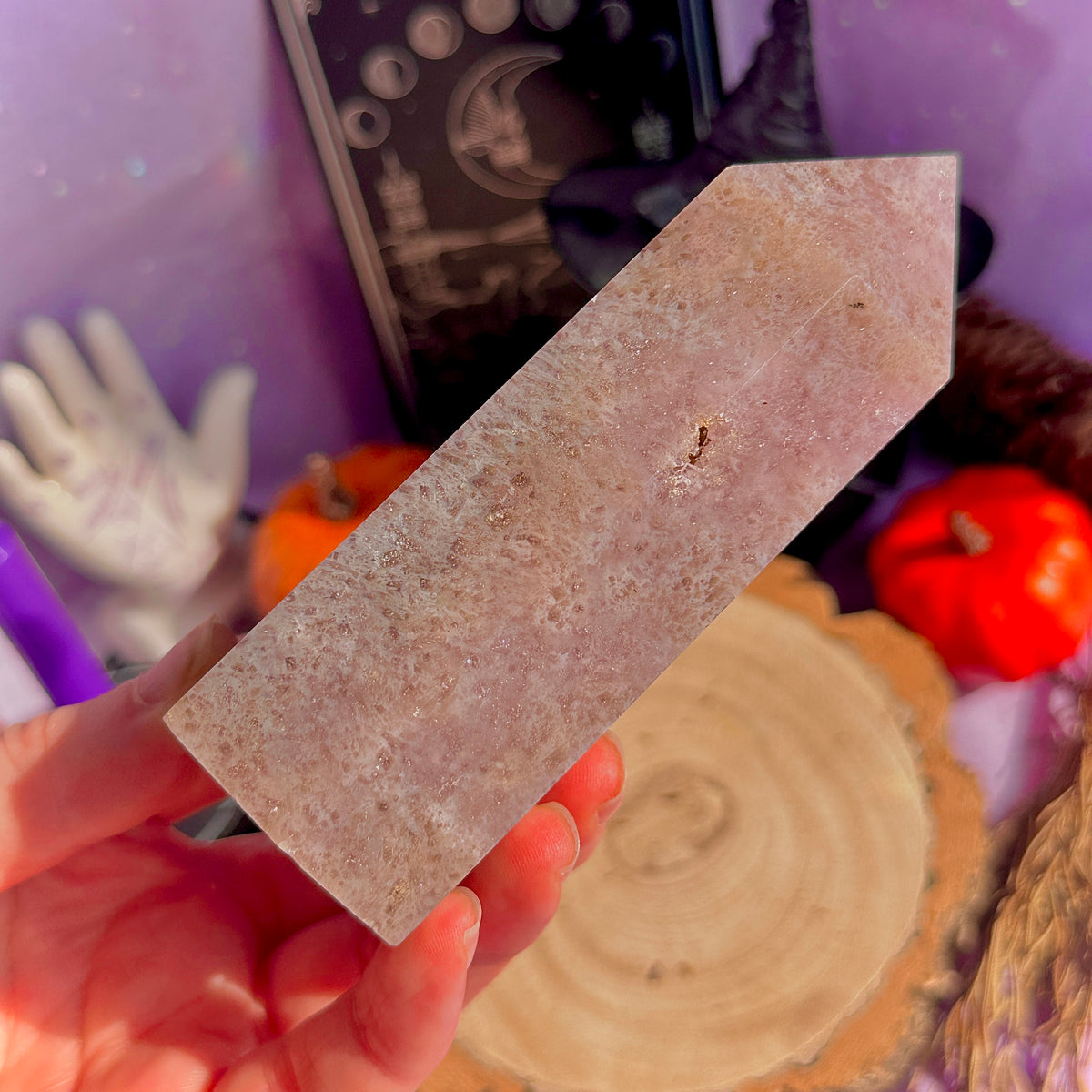 pink amethyst x flower agate chunky tower with dendrites