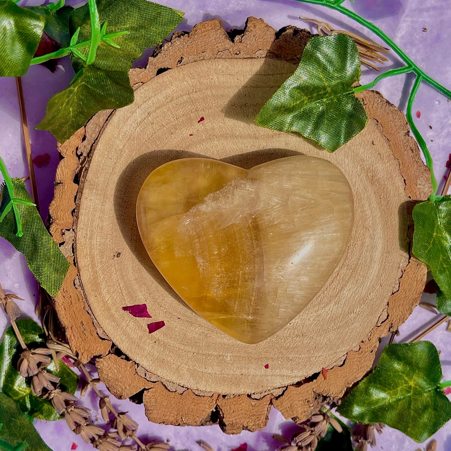 yellow fluorite heart carving
