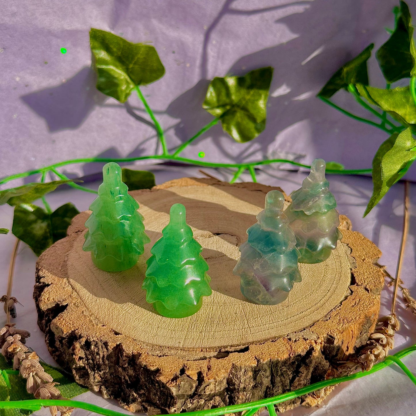 Sculptures de sapins de Noël, aventurine verte et fluorite arc-en-ciel ~ choisissez la vôtre