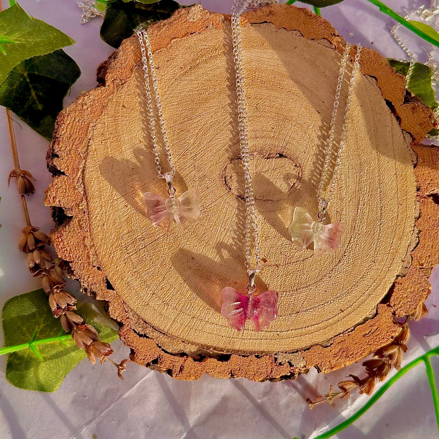 rainbow fluorite bow necklace ~ 925 silver plated 18 inch chain / intuitively chosen