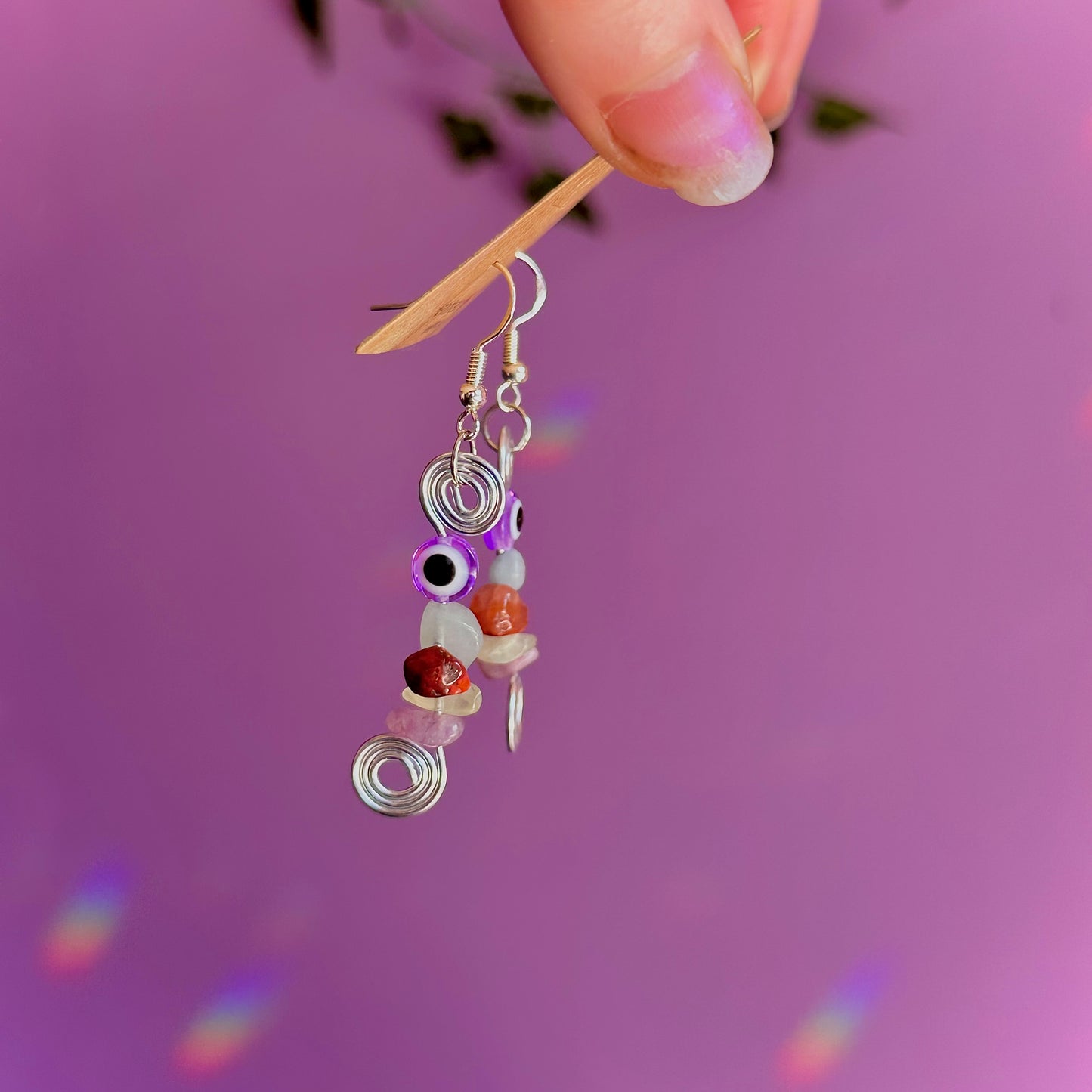 spiral eye earrings on 925 hooks ~ aquamarine, carnelian, jade, lepidolite