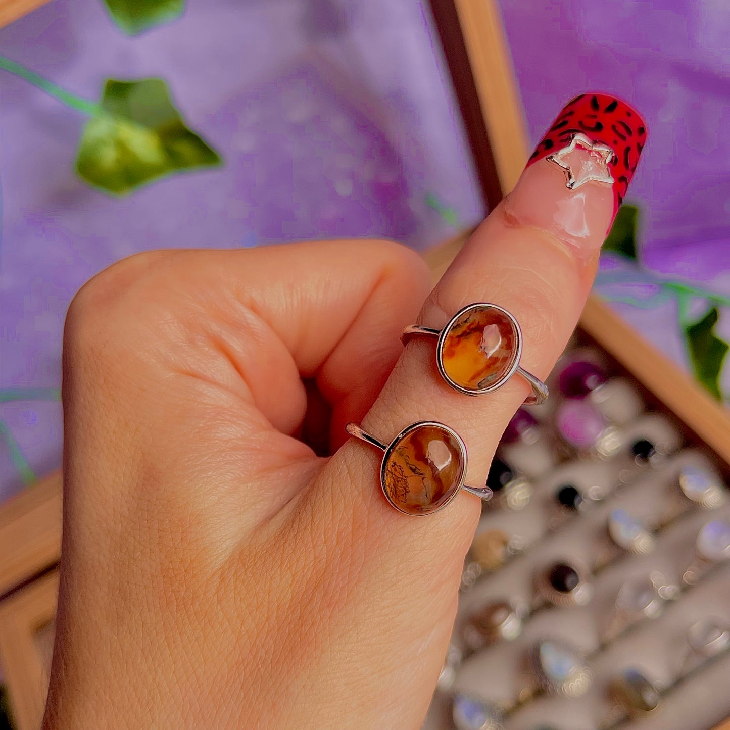 moss agate style A ~ 925 sterling silver adjustable rings / intuitively chosen