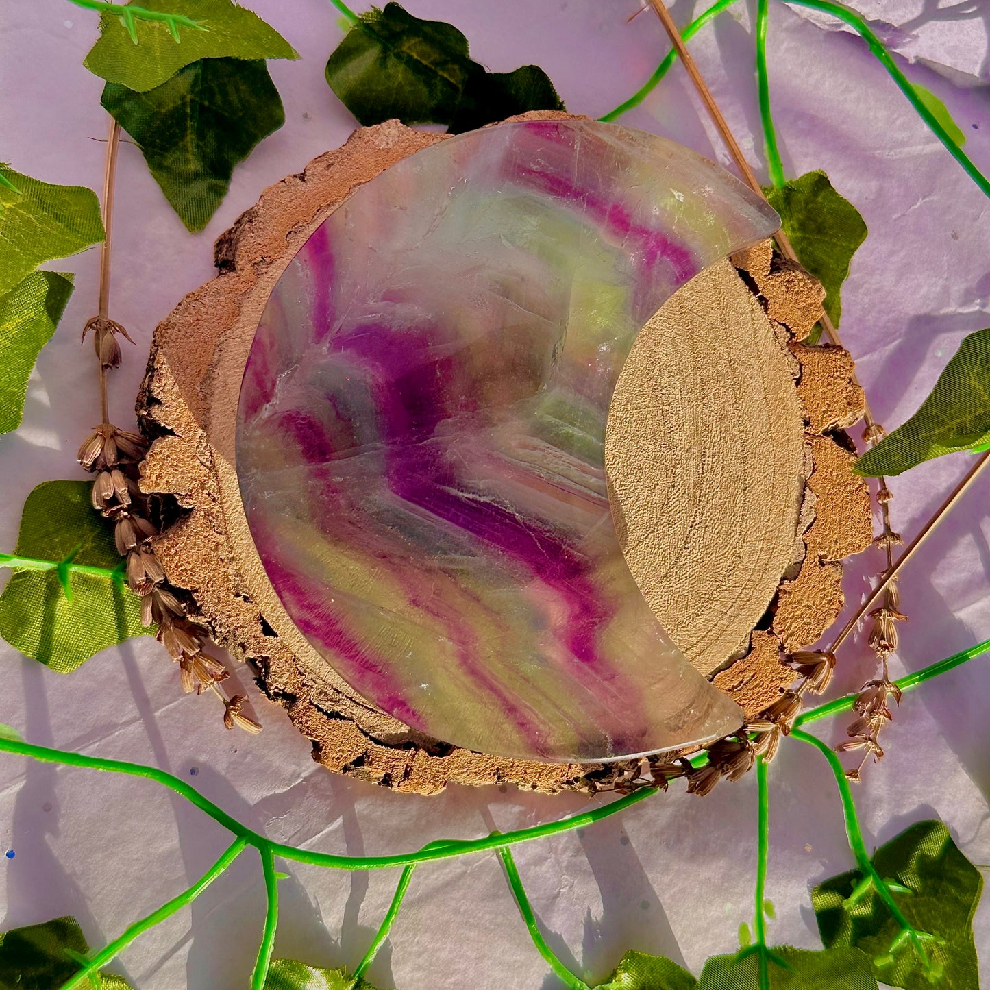 rainbow fluorite moon carving