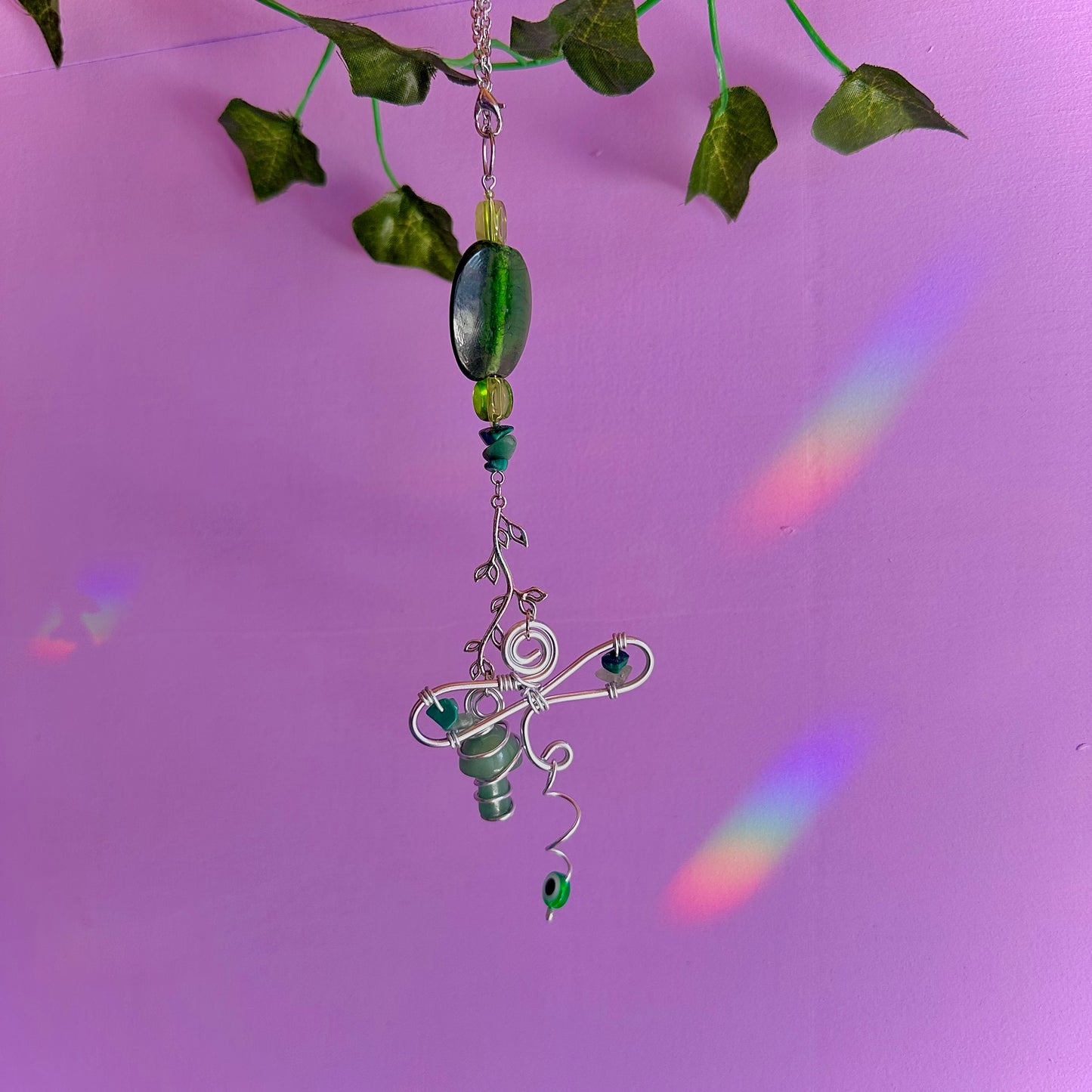 dragon fly mushroom car charm ~ aventurine and malachite