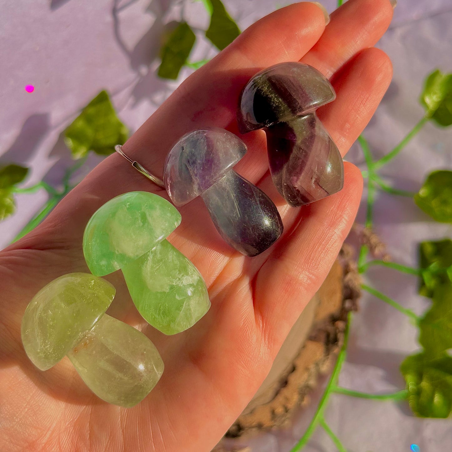 candy rainbow fluorite mushroom carvings ~ intuitively chosen