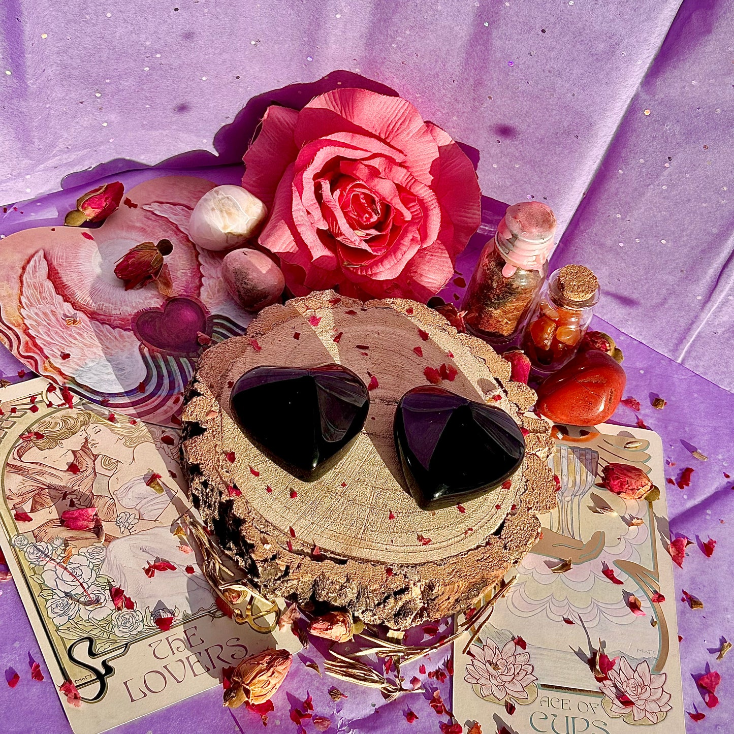 rainbow obsidian heart carvings C & D