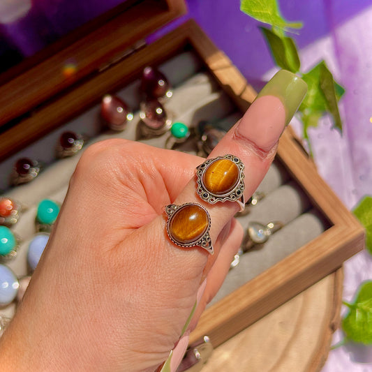 golden tigers eye 925 sterling silver adjustable ring