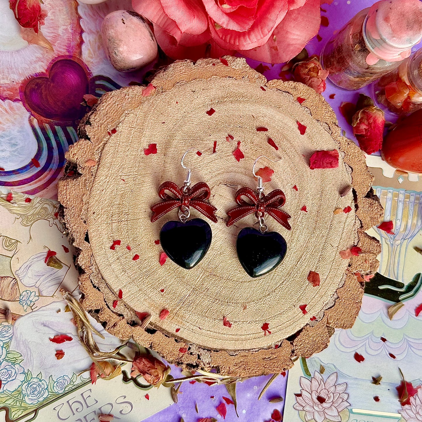 boucles d'oreilles nœud en obsidienne noire ~ sur crochets en argent sterling 925