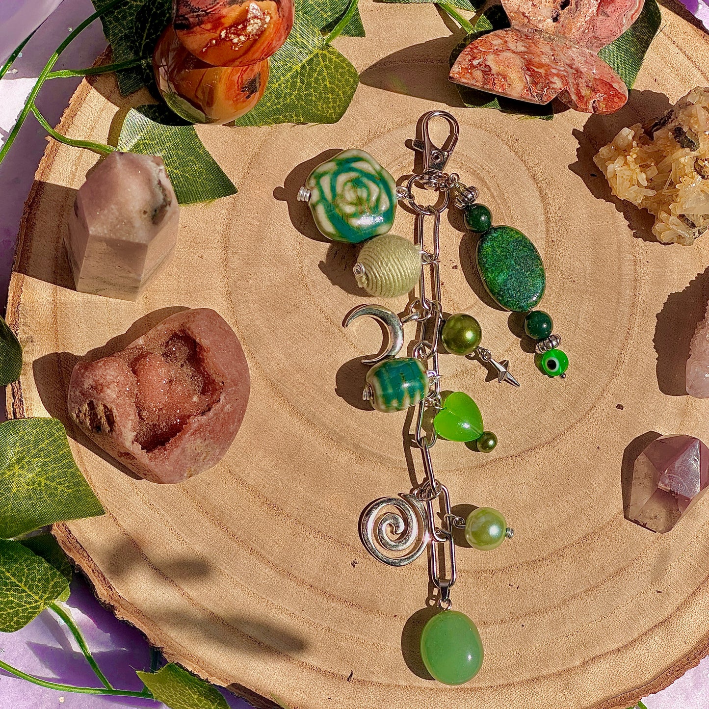 heart chakra bag charm ~ green aventurine, moss agate & chrysocolla