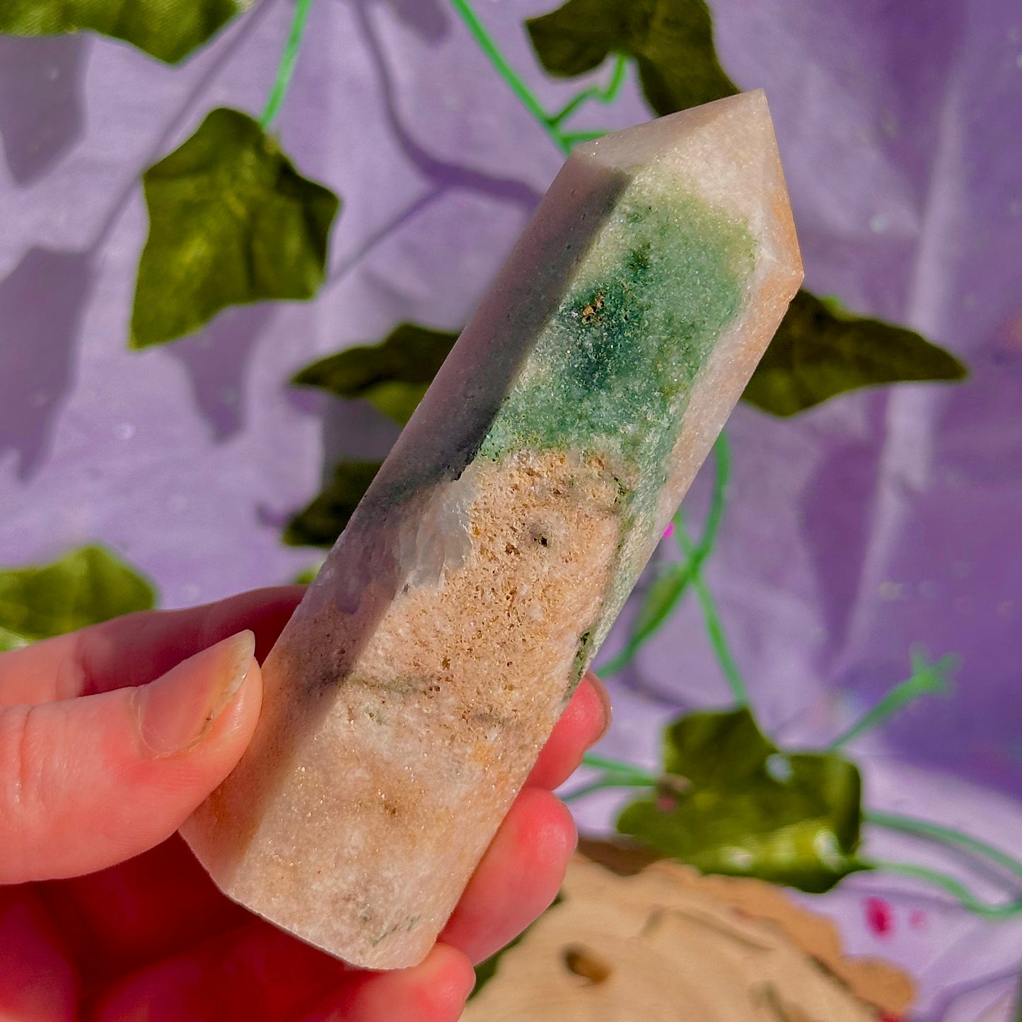 pink amethyst with green jasper towers ~ intuitively chosen