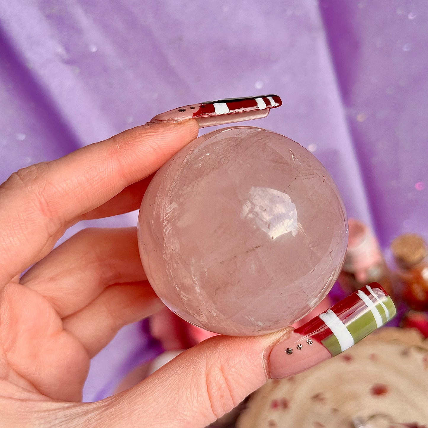 sphère de quartz rose astérisme étoile B
