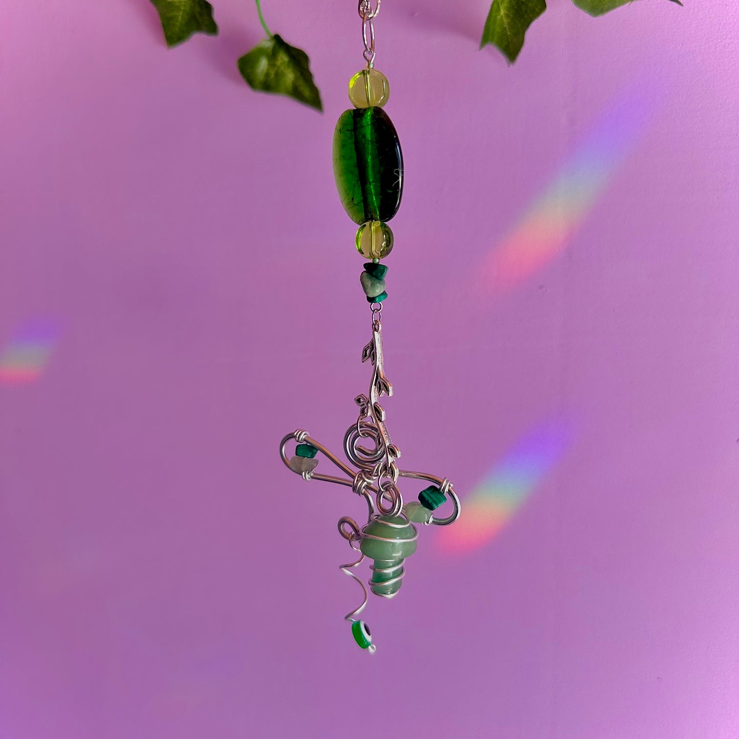 dragon fly mushroom car charm ~ aventurine and malachite
