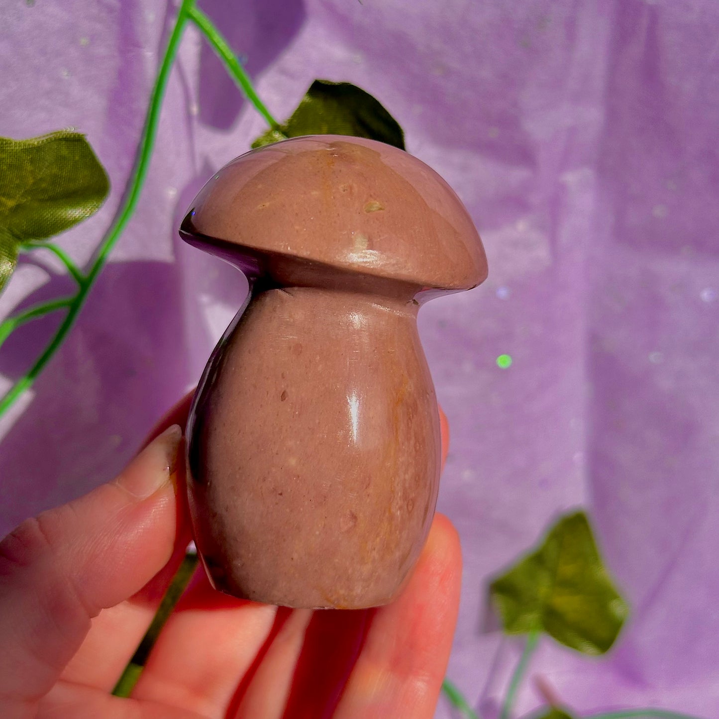dusty mauve sea jasper mushroom carving