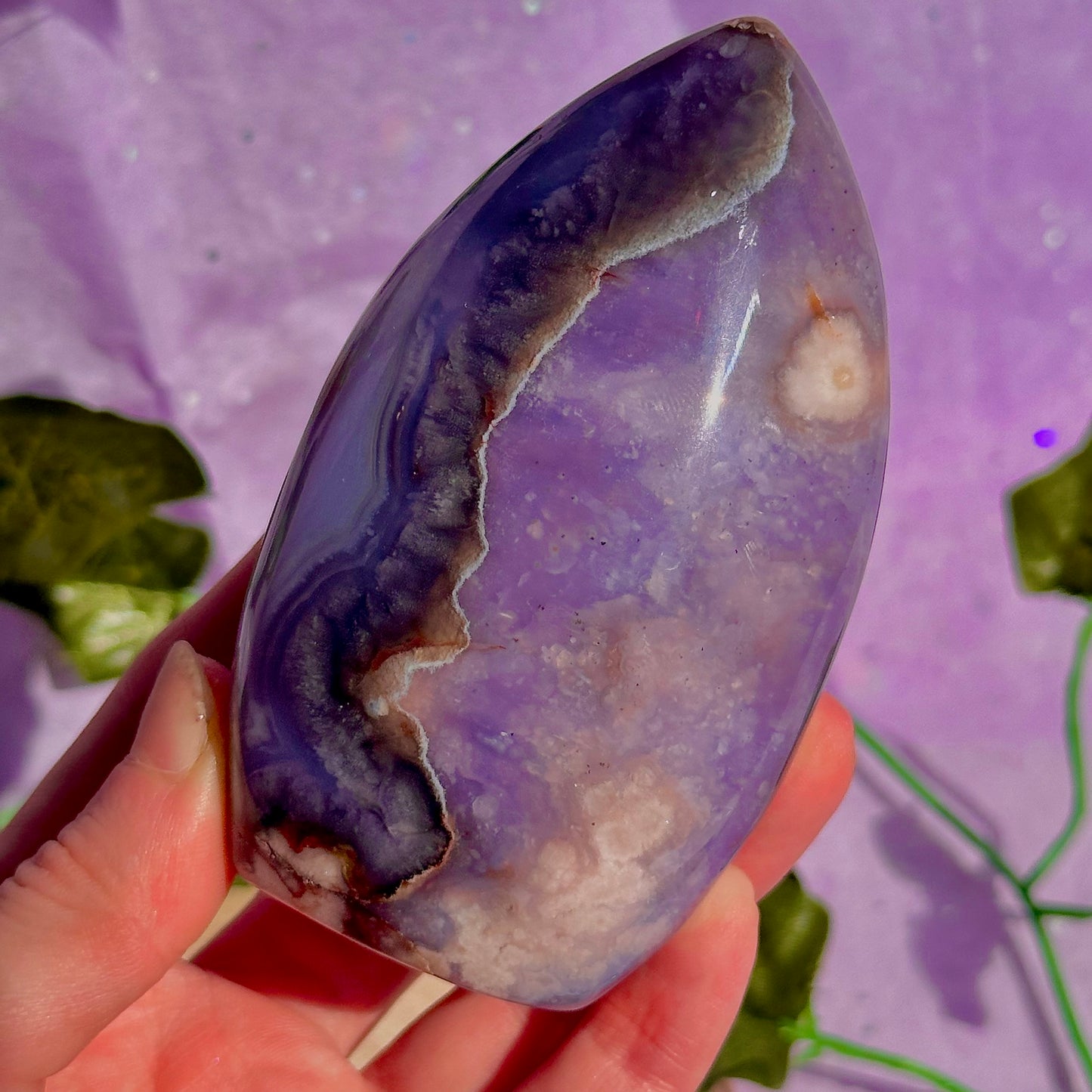 blue flower agate teardrop carving