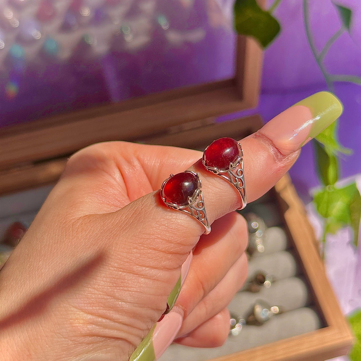 garnet 925 sterling silver adjustable ring ~ style a