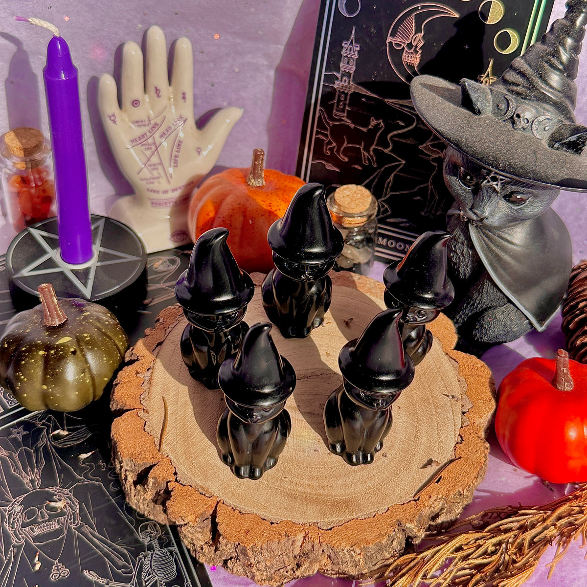 obsidian cat with witch hat carving ~ intuitively chosen