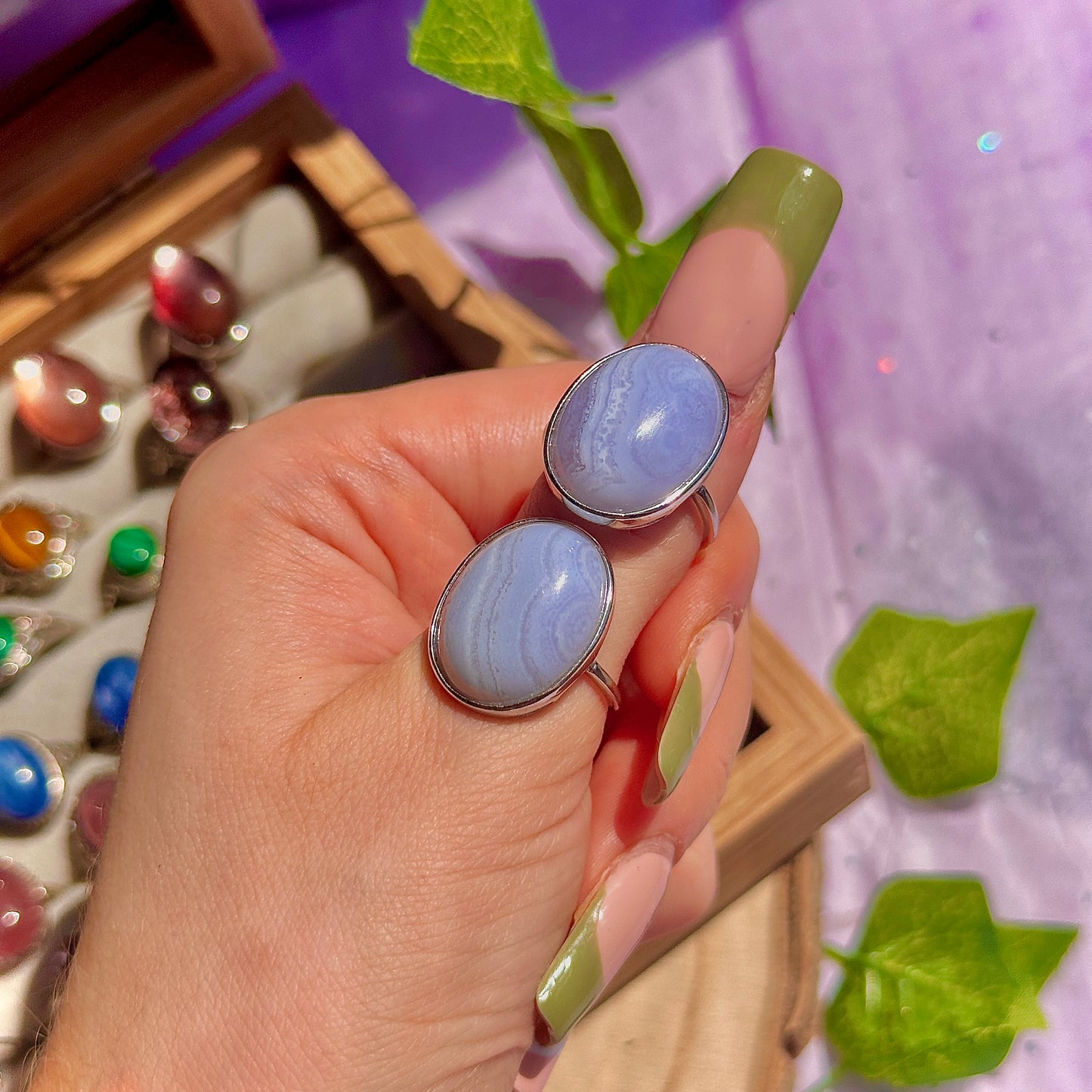 blue lace agate 925 sterling silver adjustable ring