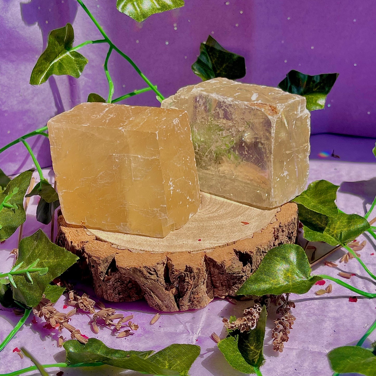 optical golden calcite natural rhombohedrons ~ large