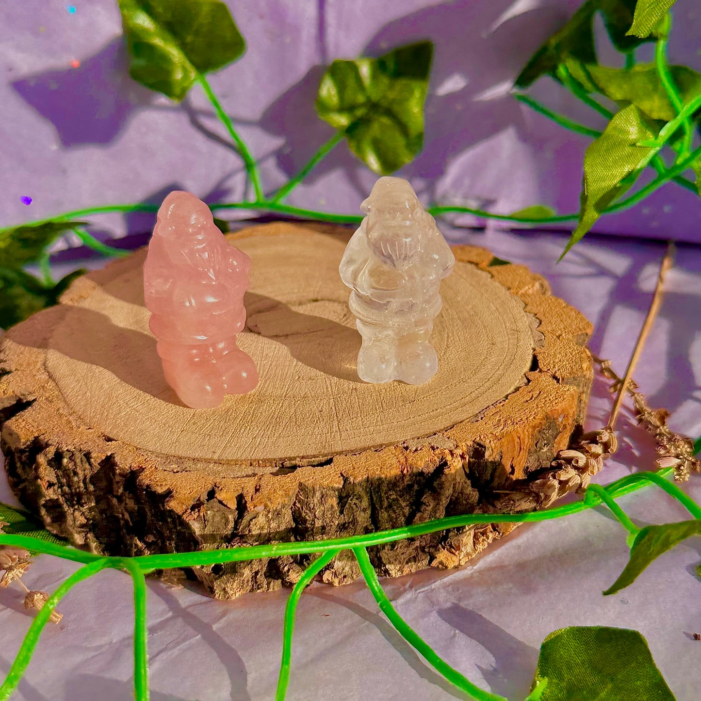sculptures du père Noël, quartz rose et quartz clair ~ choisissez le vôtre