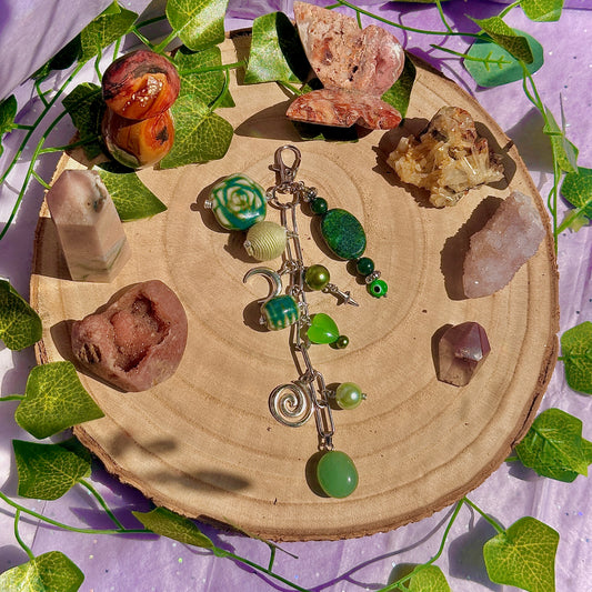heart chakra bag charm ~ green aventurine, moss agate & chrysocolla