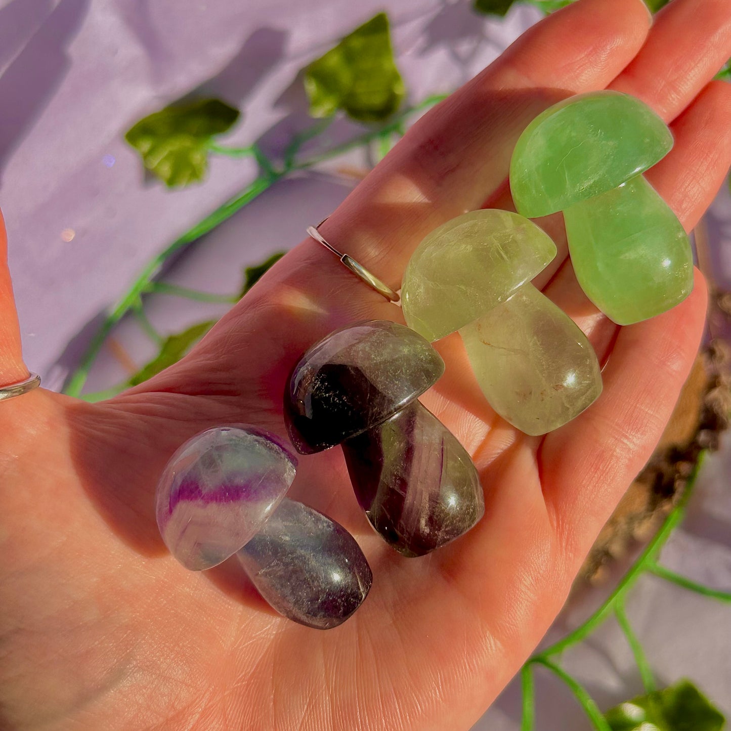 candy rainbow fluorite mushroom carvings ~ intuitively chosen