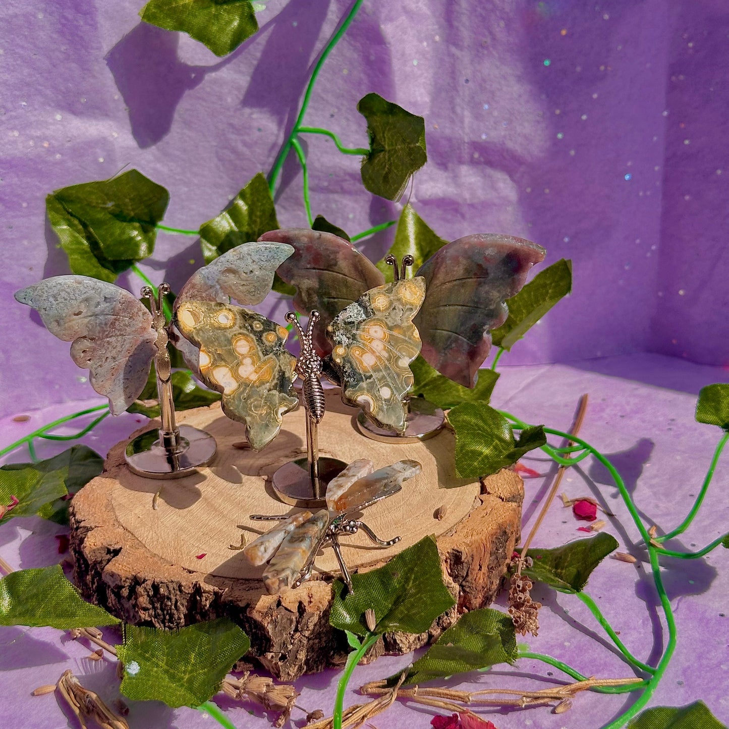 sea jasper butterflies on stand & dragon fly carving ~ choose your own