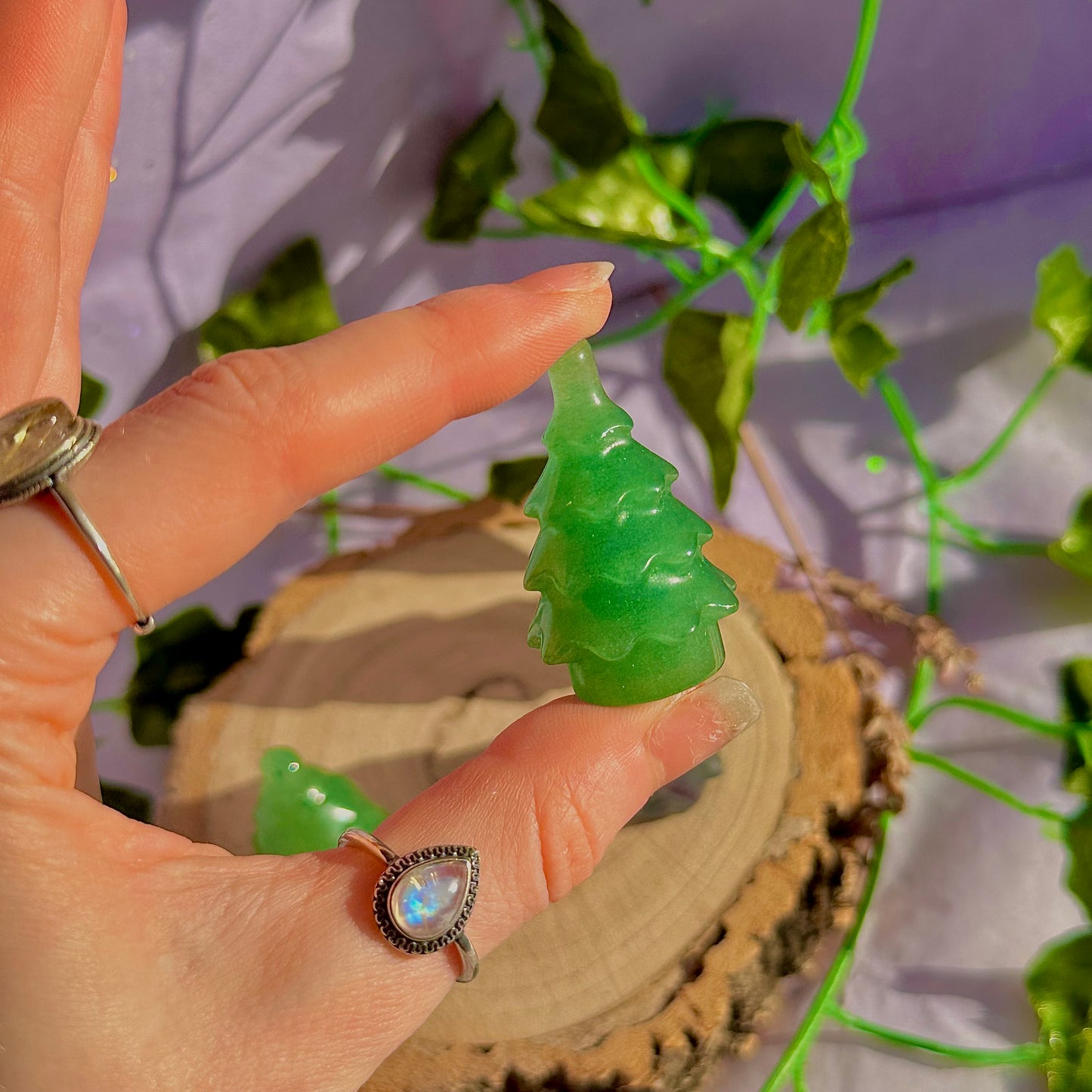 Sculptures de sapins de Noël, aventurine verte et fluorite arc-en-ciel ~ choisissez la vôtre