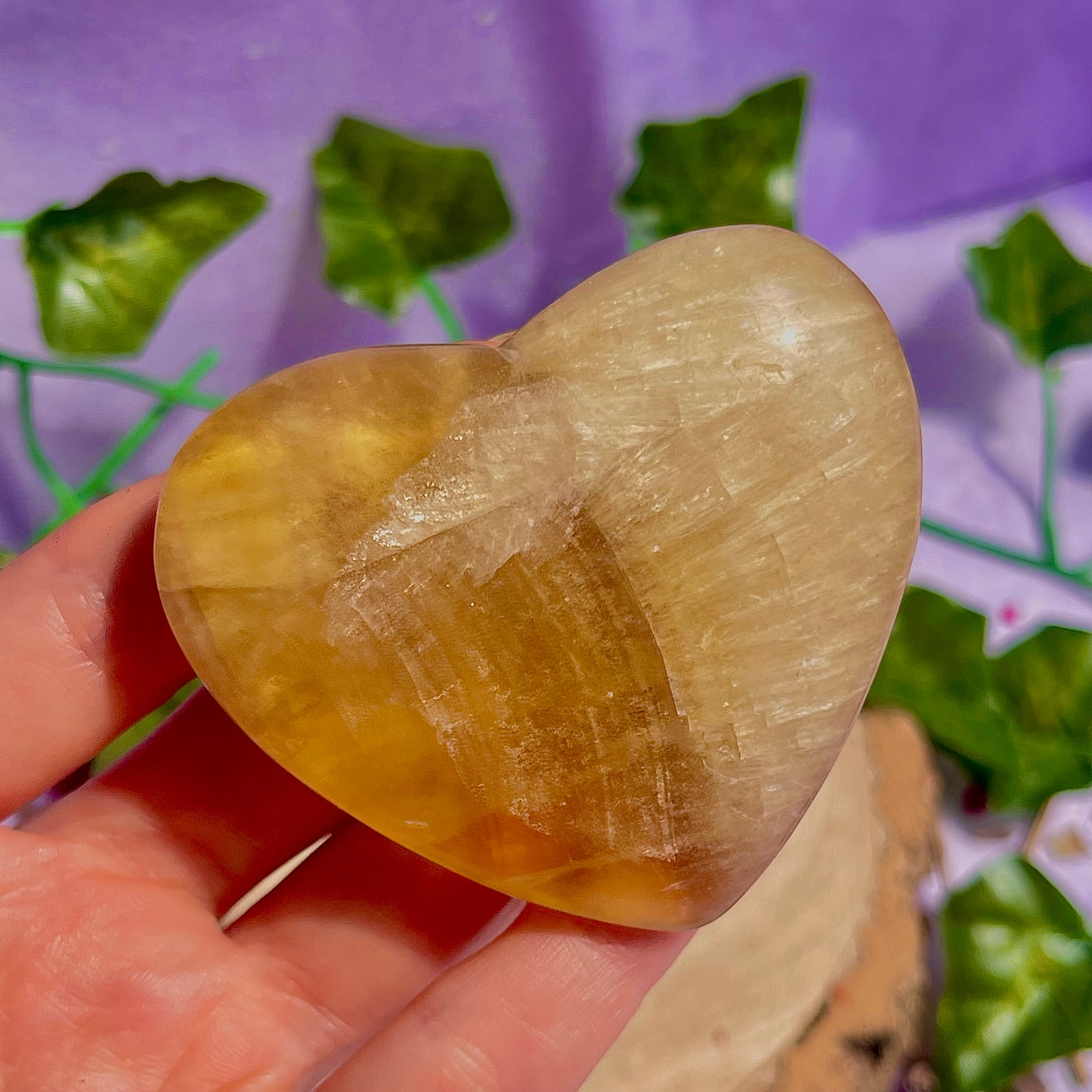 yellow fluorite heart carving