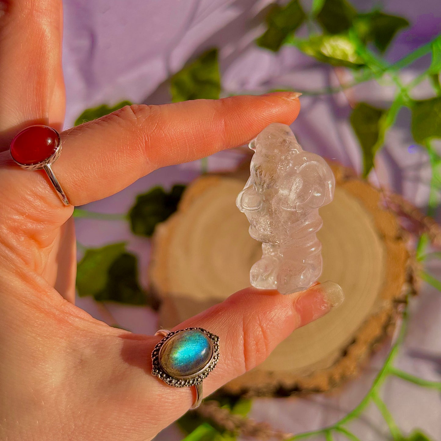 sculptures du père Noël, quartz rose et quartz clair ~ choisissez le vôtre