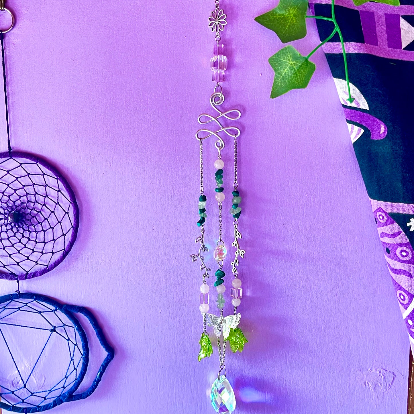 spring garden sun catcher - rose quartz, green aventurine & malachite