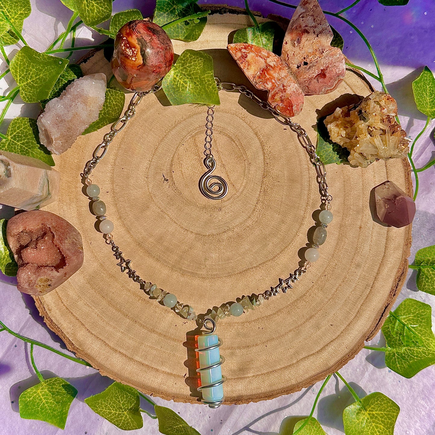 sparkle magick necklace ~ opalite, aquamarine, labradorite, rose quartz, larimar, moonstone, jade
