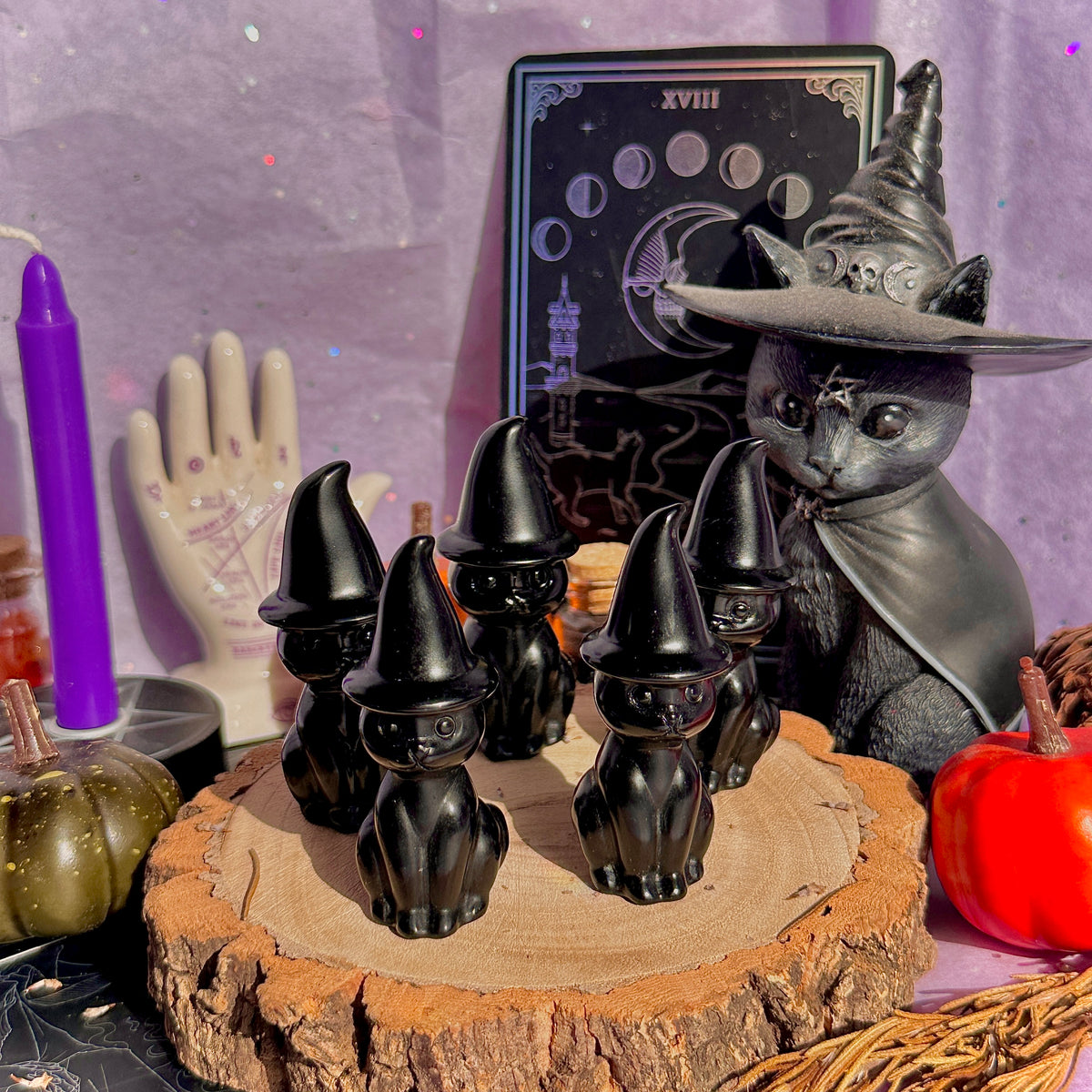 obsidian cat with witch hat carving ~ intuitively chosen