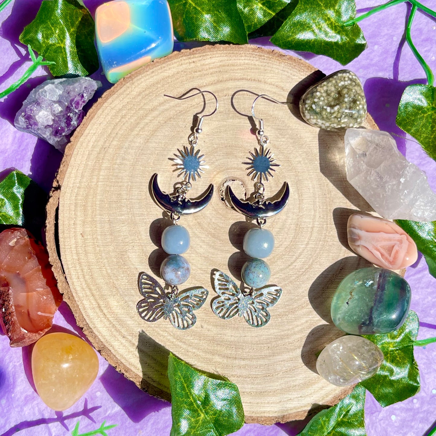 summer wings earrings - angelite & moss agate on 925 hooks