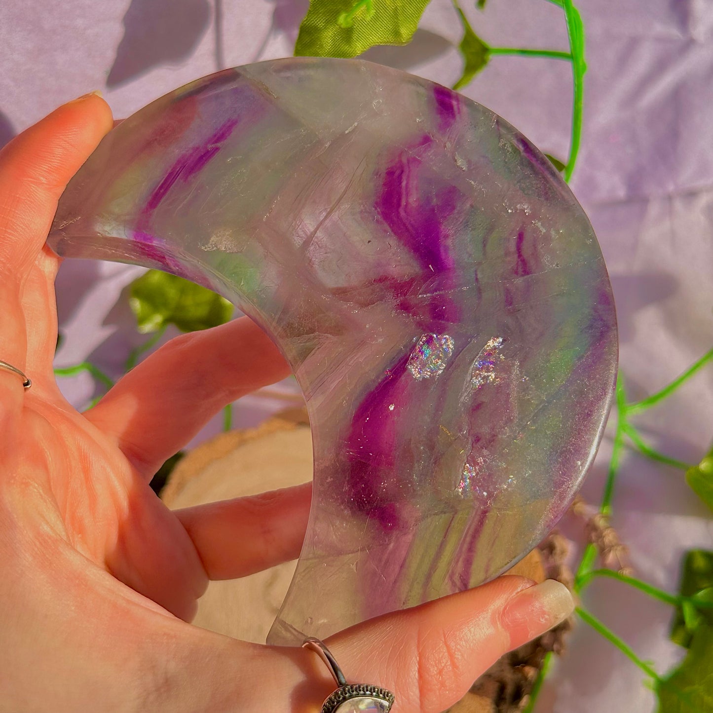 rainbow fluorite moon carving