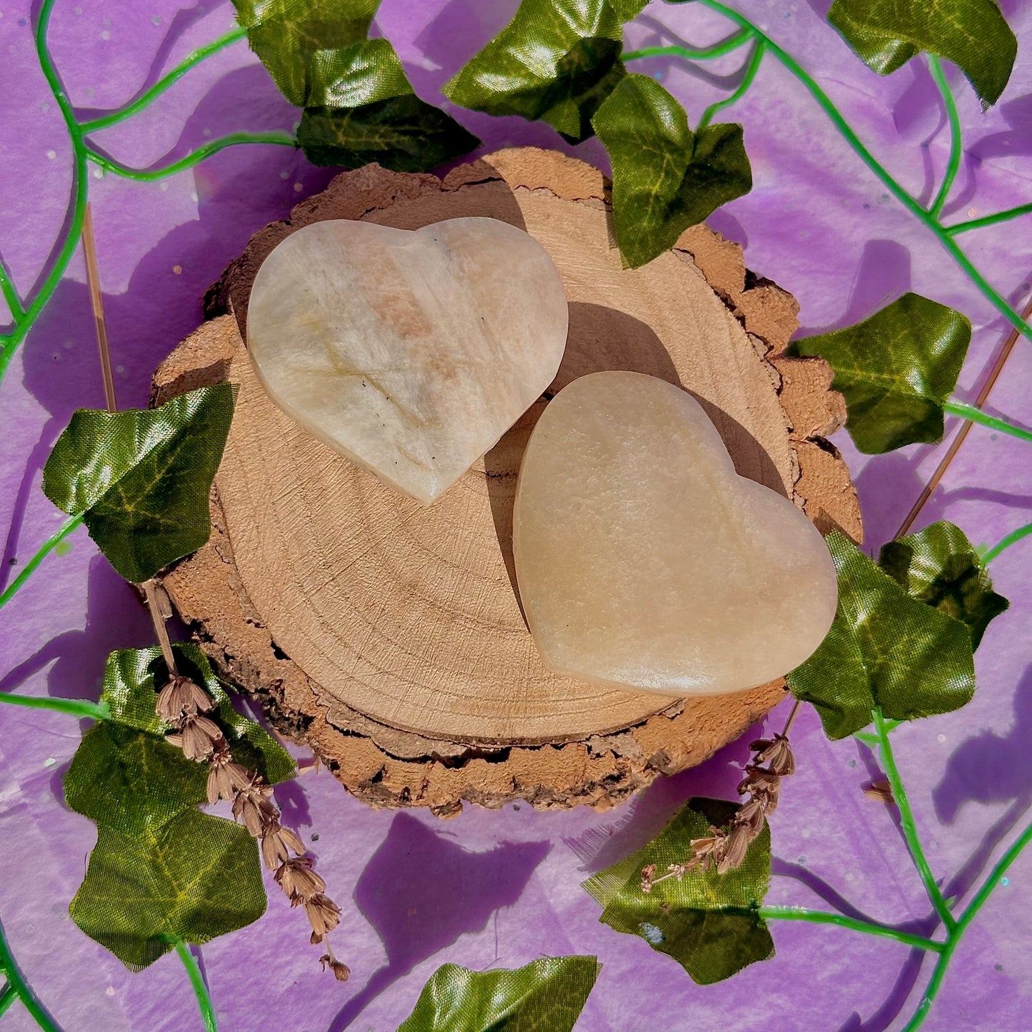 belomorite sunstone & moonstone heart carvings ~ intuitively chosen