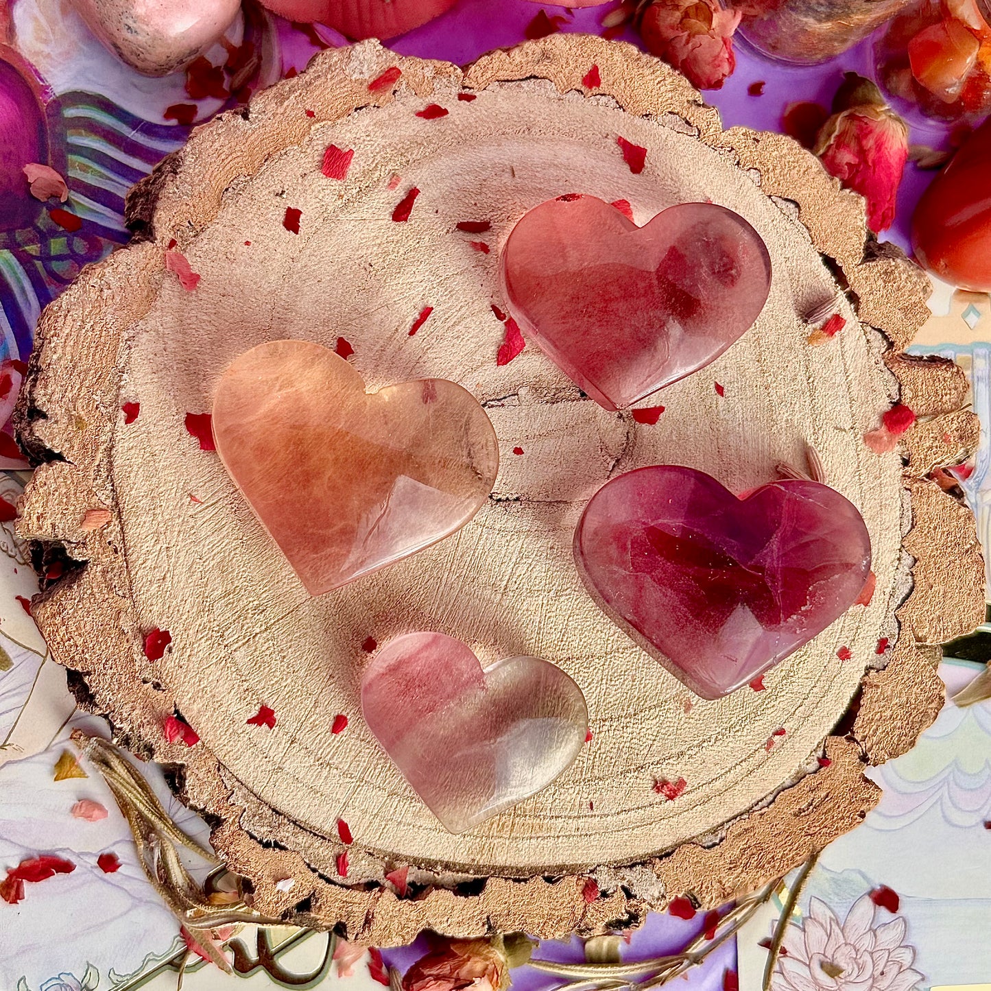 candy rainbow fluorite heart carvings ~ choose your own