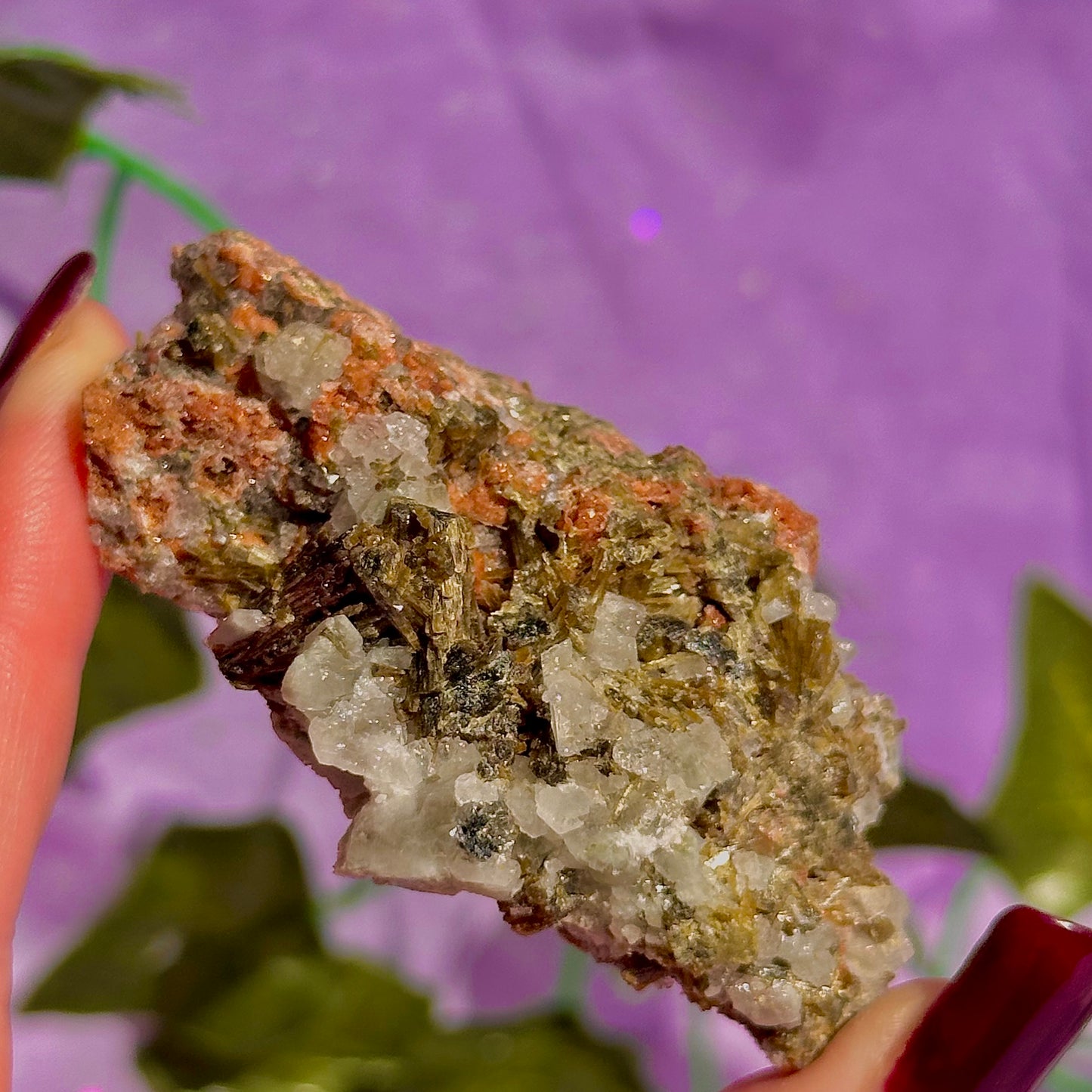 spécimen d'épidote de forêt avec quartz et grenat