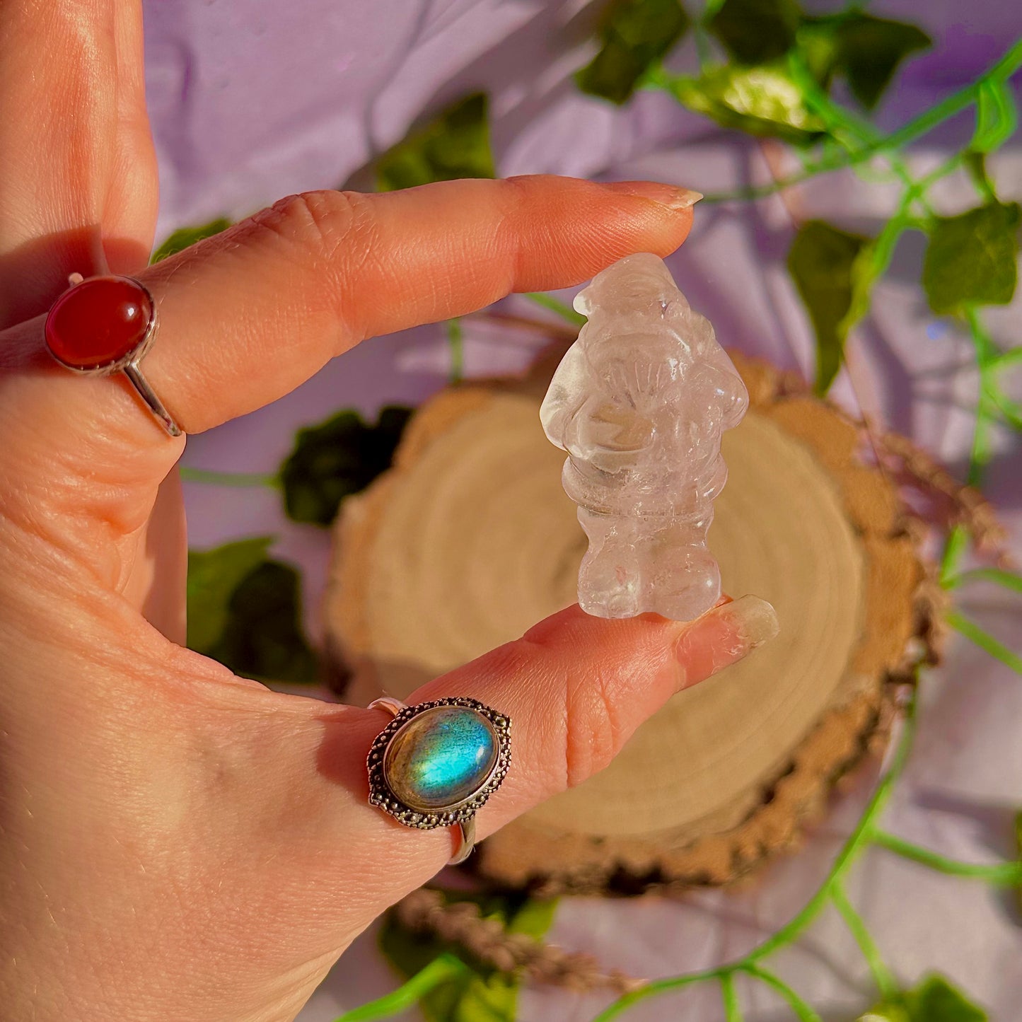 sculptures du père Noël, quartz rose et quartz clair ~ choisissez le vôtre