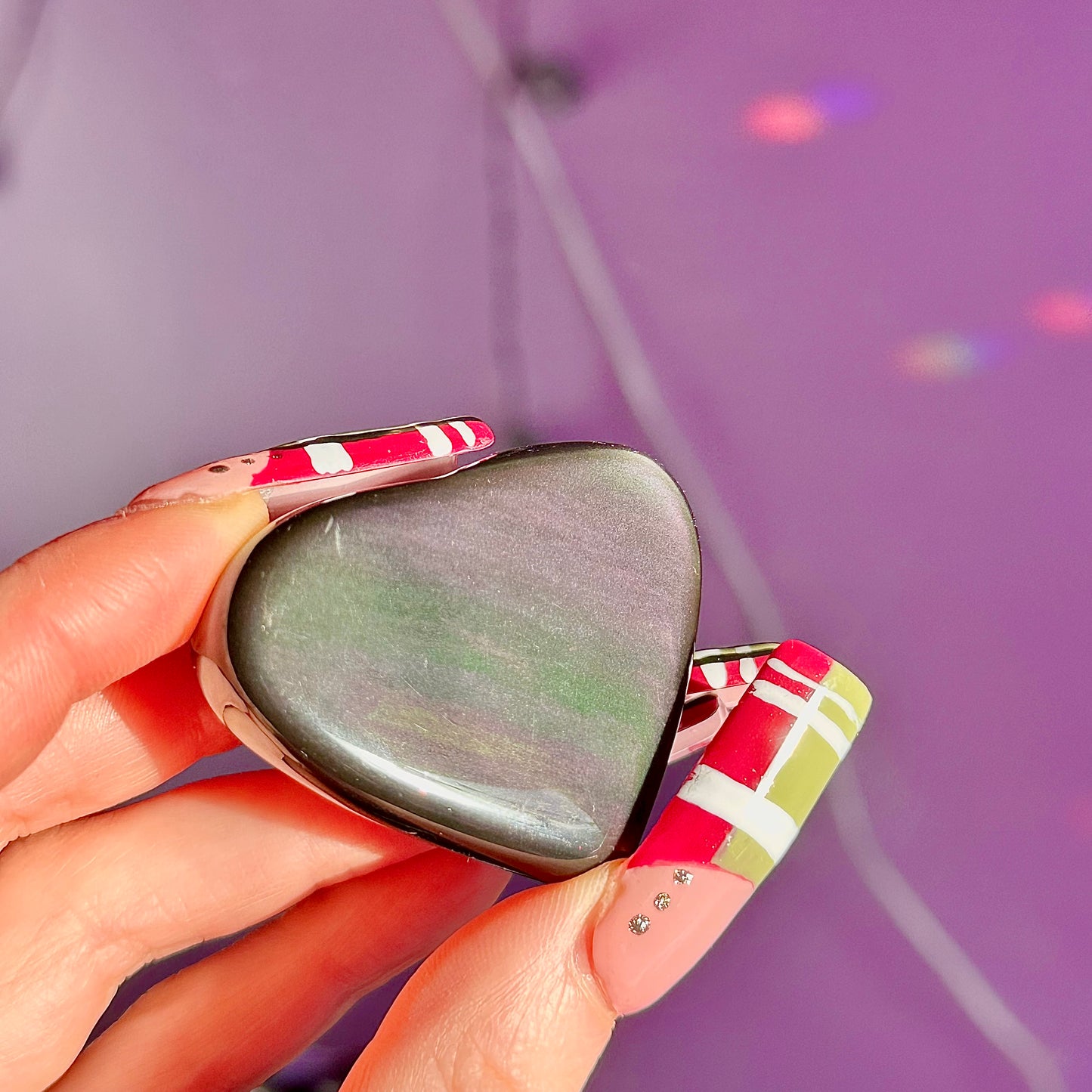 rainbow obsidian heart carvings A & B