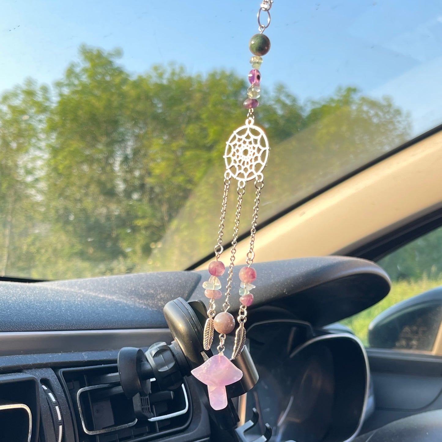 clear mind car charm - fluorite, moss agate & amethyst