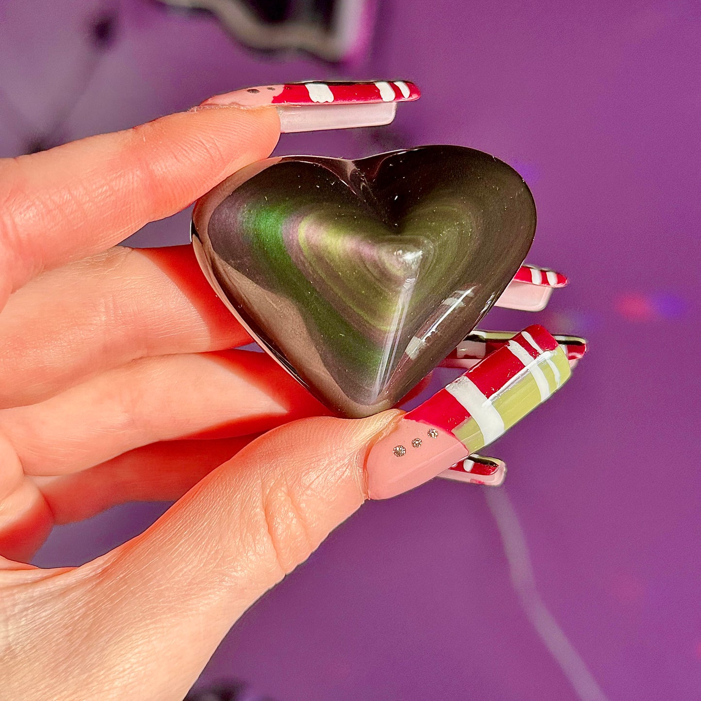 rainbow obsidian heart carvings A & B