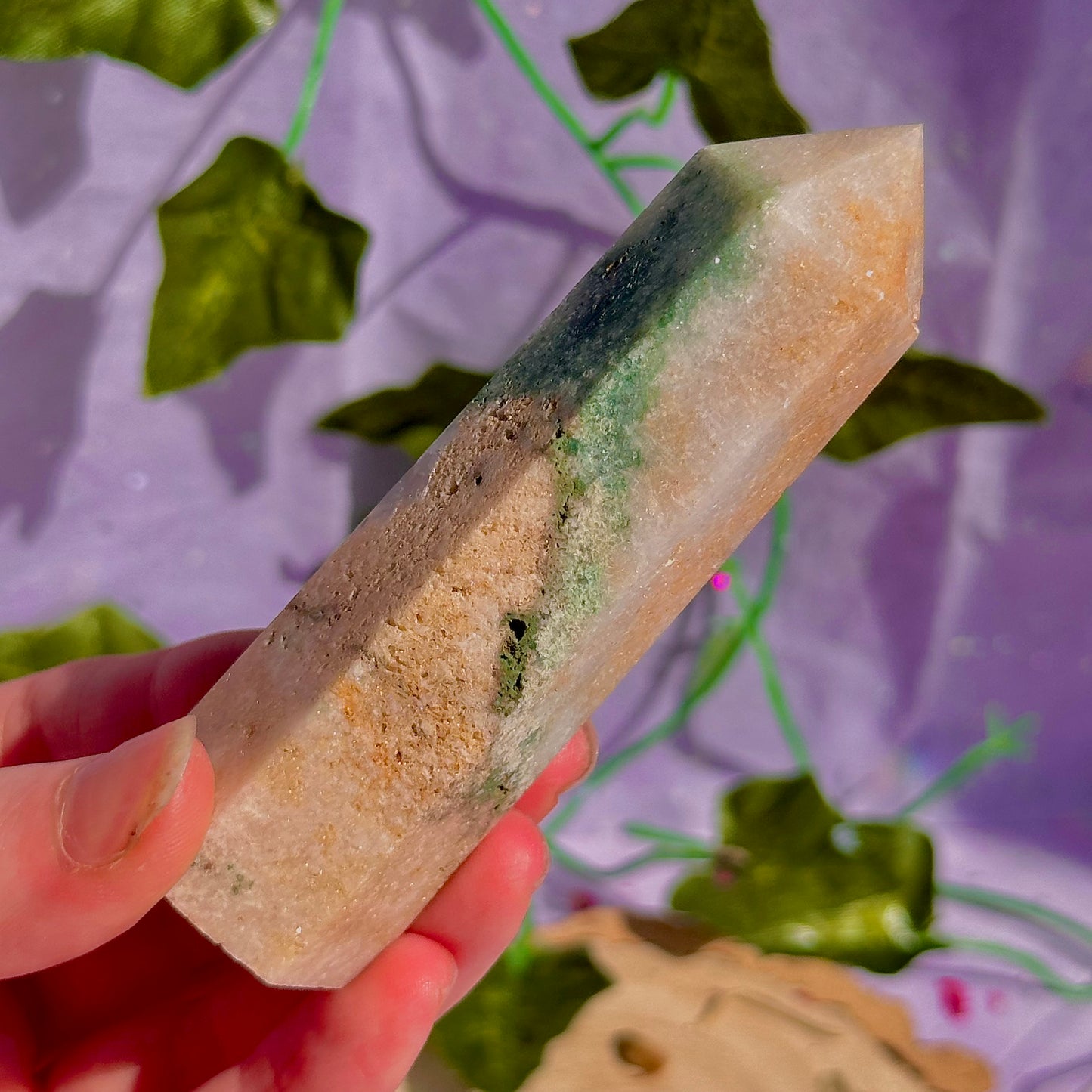 pink amethyst with green jasper towers ~ intuitively chosen