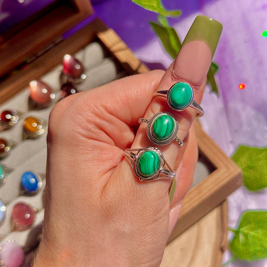 malachite 925 sterling silver adjustable ring