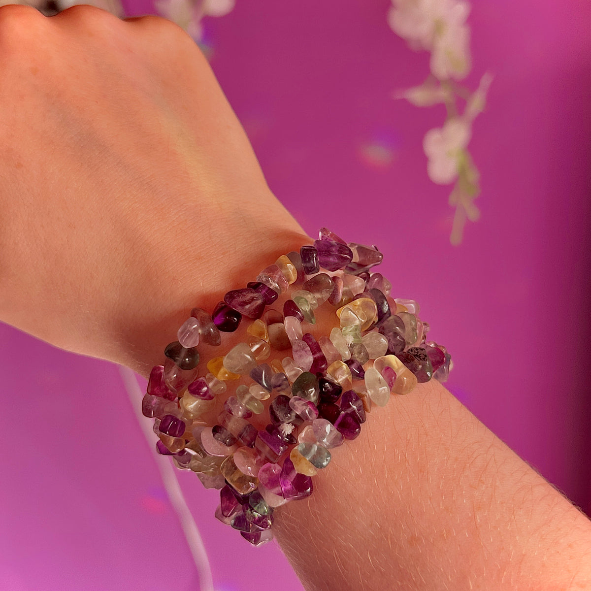 rainbow fluorite chip bracelets