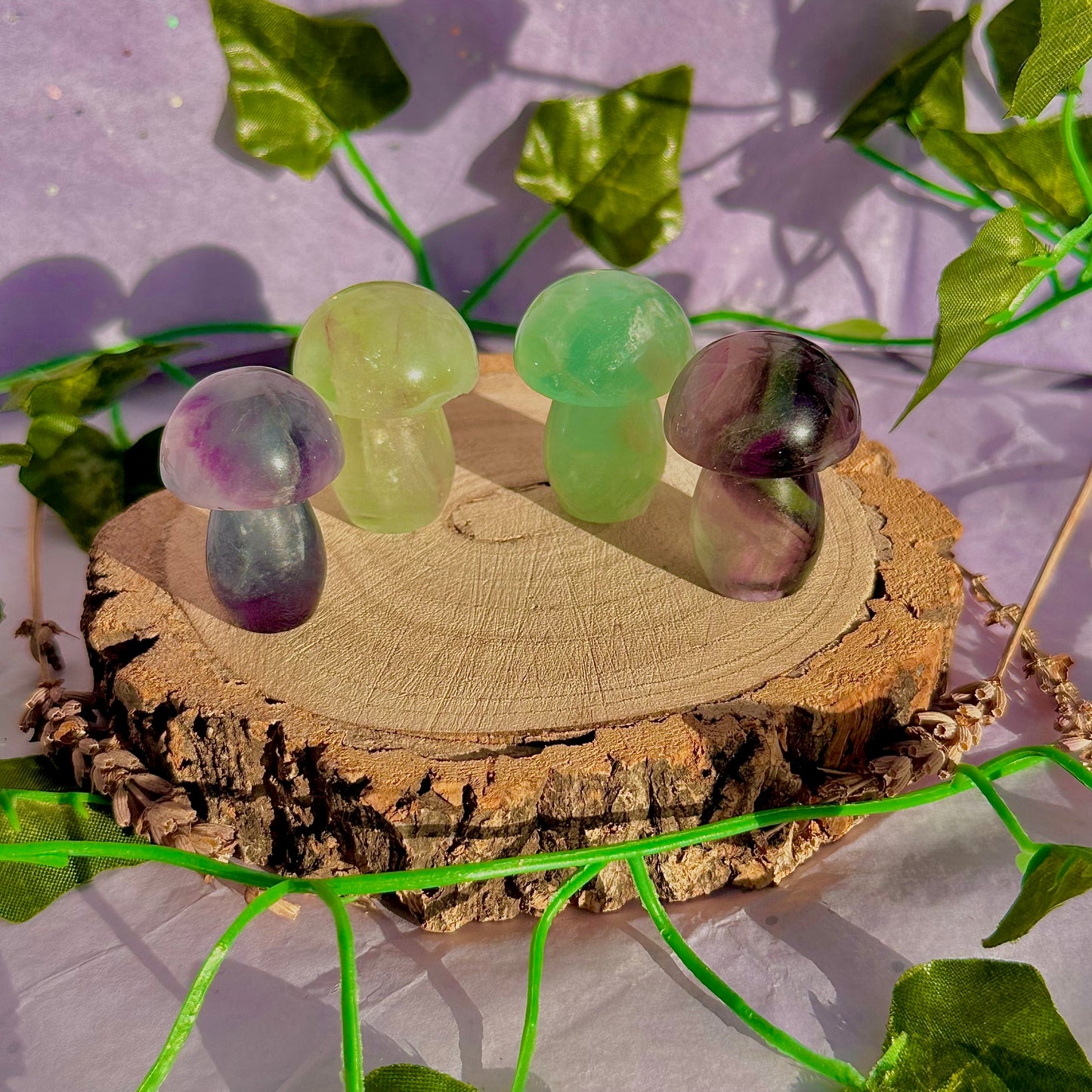 candy rainbow fluorite mushroom carvings ~ intuitively chosen