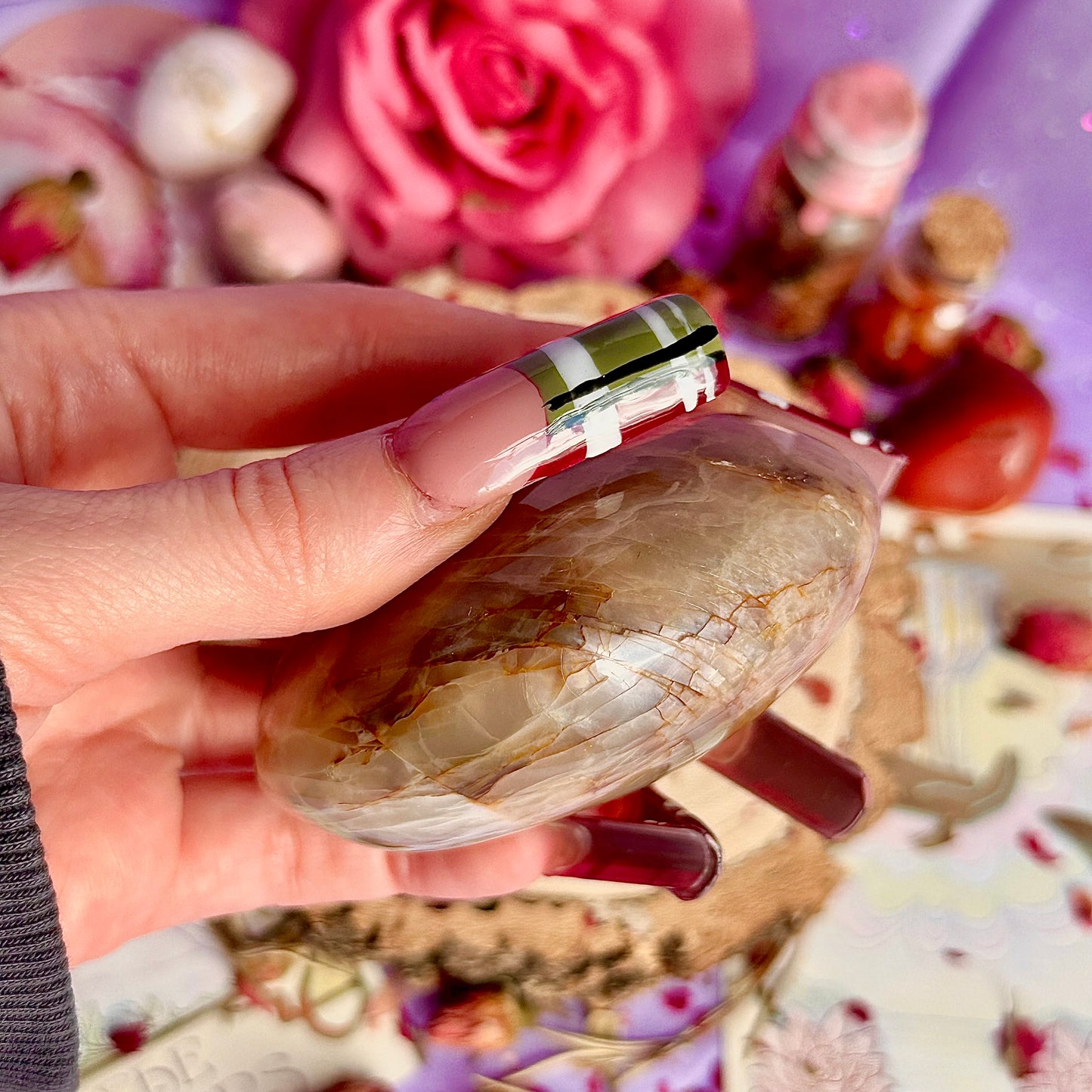 pink moonstone heart carving
