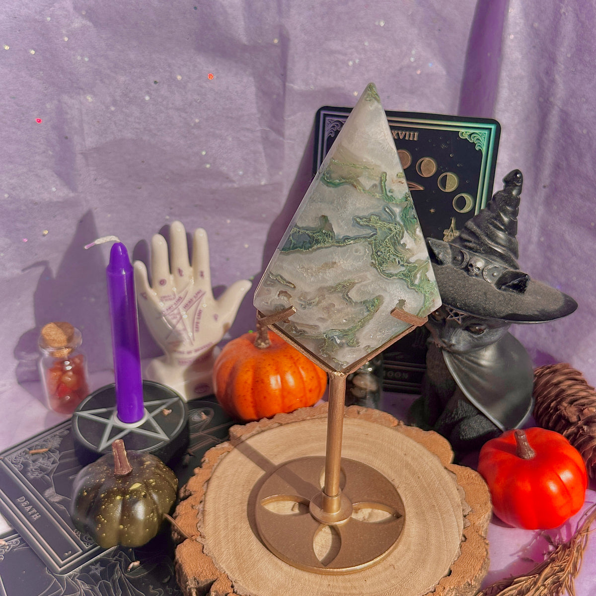 moss agate diamond with stand